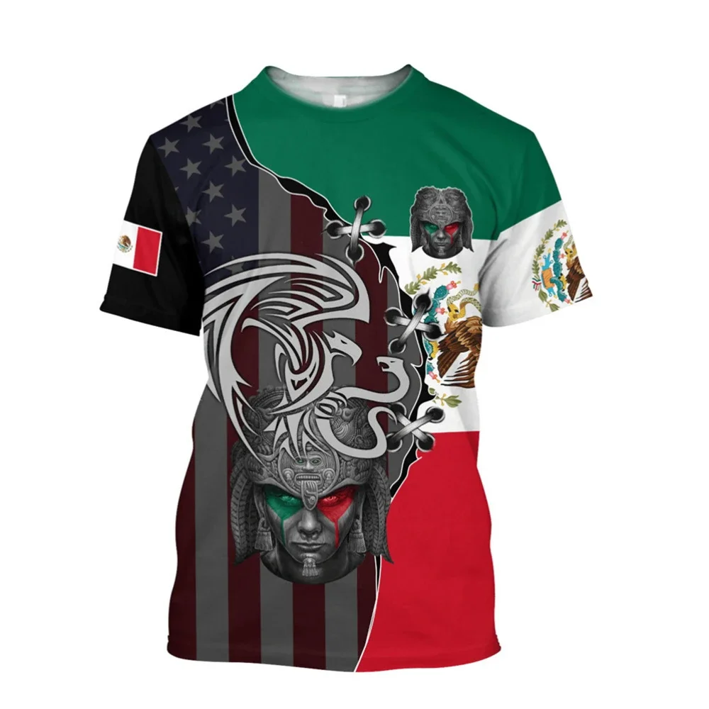 HX Fashion Mens T-shirt 3D Printed Aztec Warrior Mexico Totem Tees Summer Short Sleeve Shirts Hip Hop Tops Men Clothing