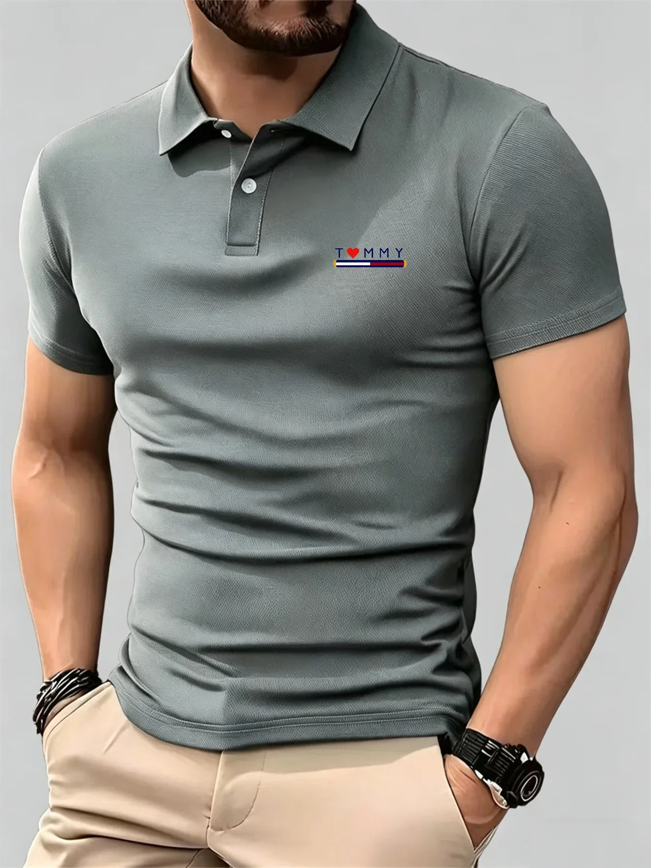 New Breathable Short Sleeve Button-Down Polo Shirt for Men Casual Daily Office Business Summer Outdoor Comfortable Versatile Top