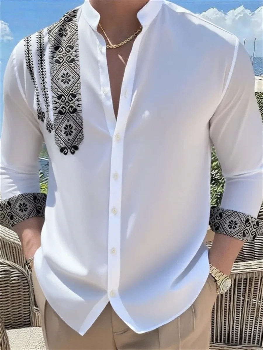

Men's art graffiti print long-sleeved shirt, new style for spring and autumn, loose and casual, street fashion and versatile