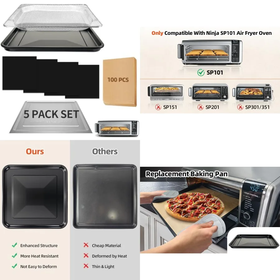 

Air Fryer Accessories for Ninja Foodi SP101 Air Fryer Oven, Air Fryer Liners Replacement Baking Pan Air Fryer Basket Non-stick
