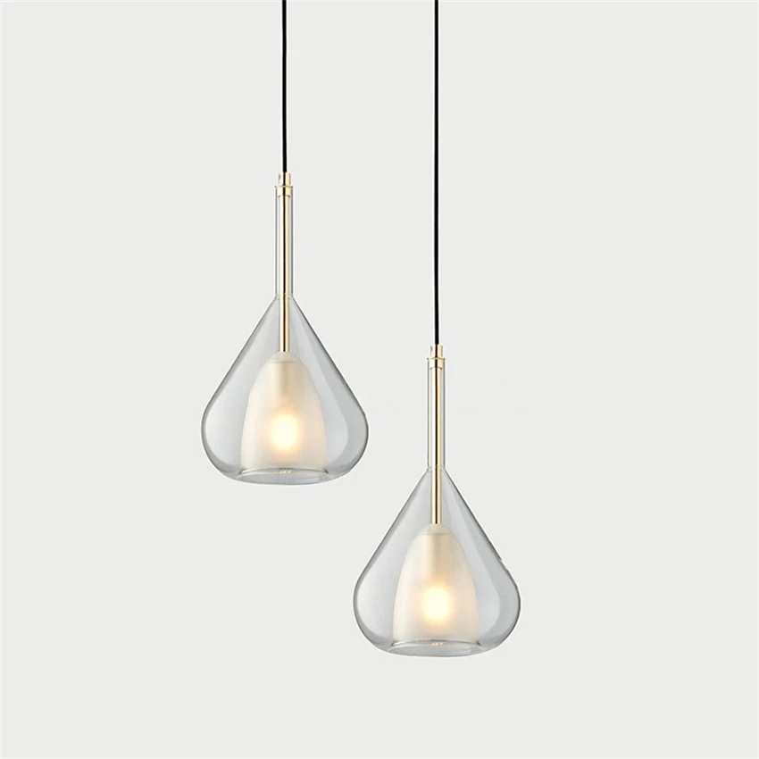 Nordic conical glass pendant lights bedroom bedside lamp living room dining room lamp home decoration hanging LED light lighting