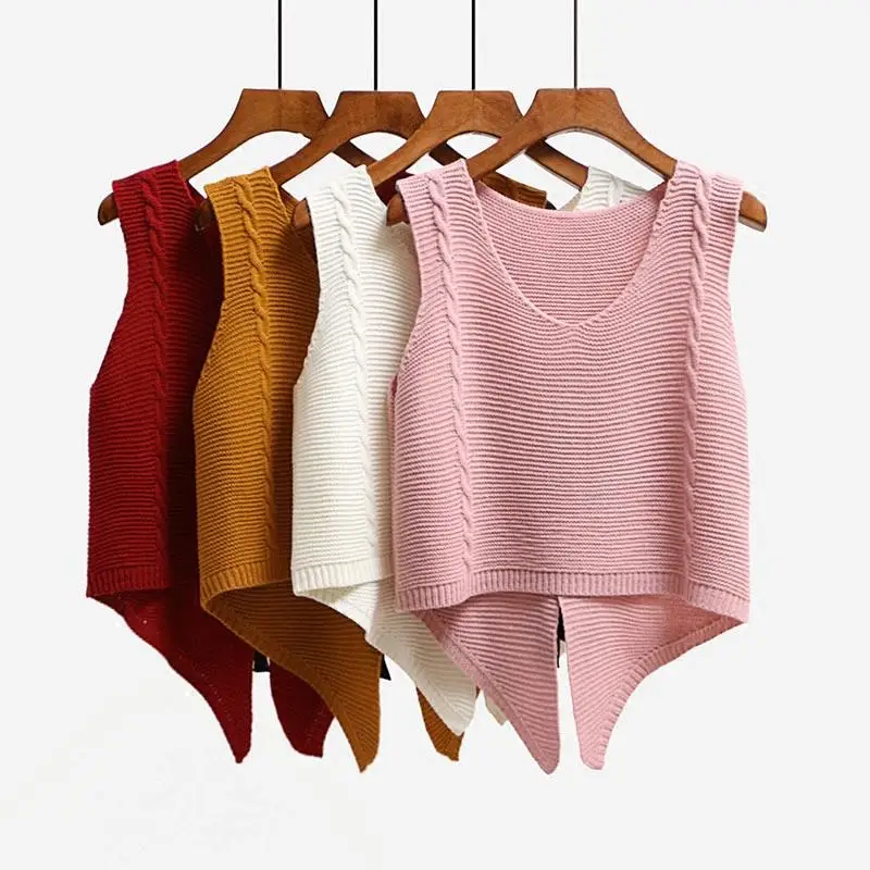 

Spring Autumn New Female Sweater Knitted Vest College Student Girls Short Pullover Sweet Top Clothing Swallowtail Vest Pink