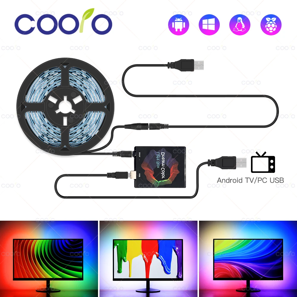 

Ambient TV PC Monitor Backlight Screen Color Sync Flowing Multicolor Effect LED Light Strip Kit DC5V USB Atmosphere Decor Light