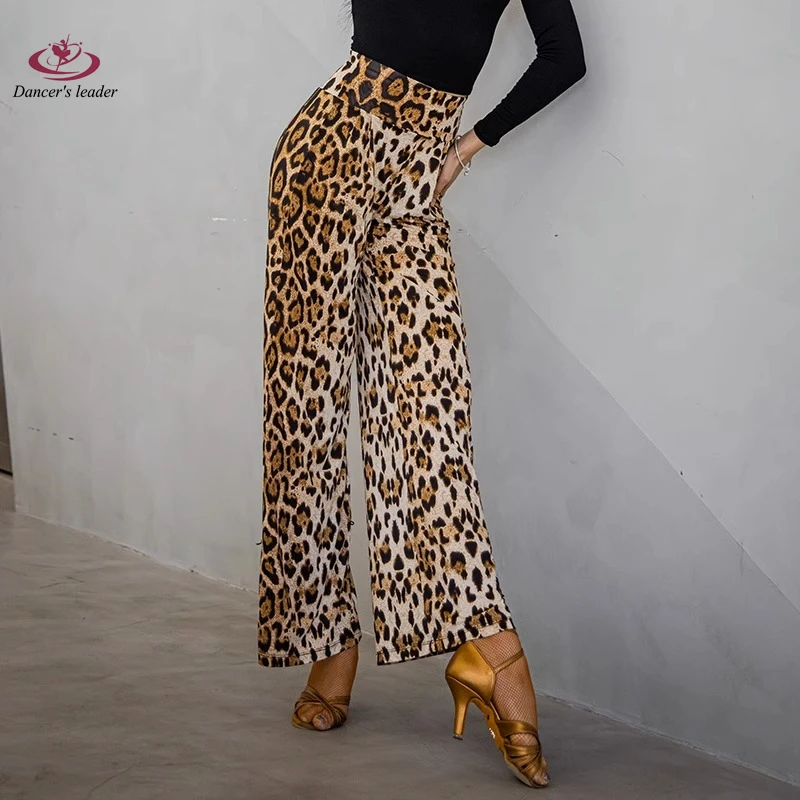 Latin Dance Competition Women's Costume Performance Leopard Pattern High Elastic Knitted Pants Rumba Tango Dance Pants