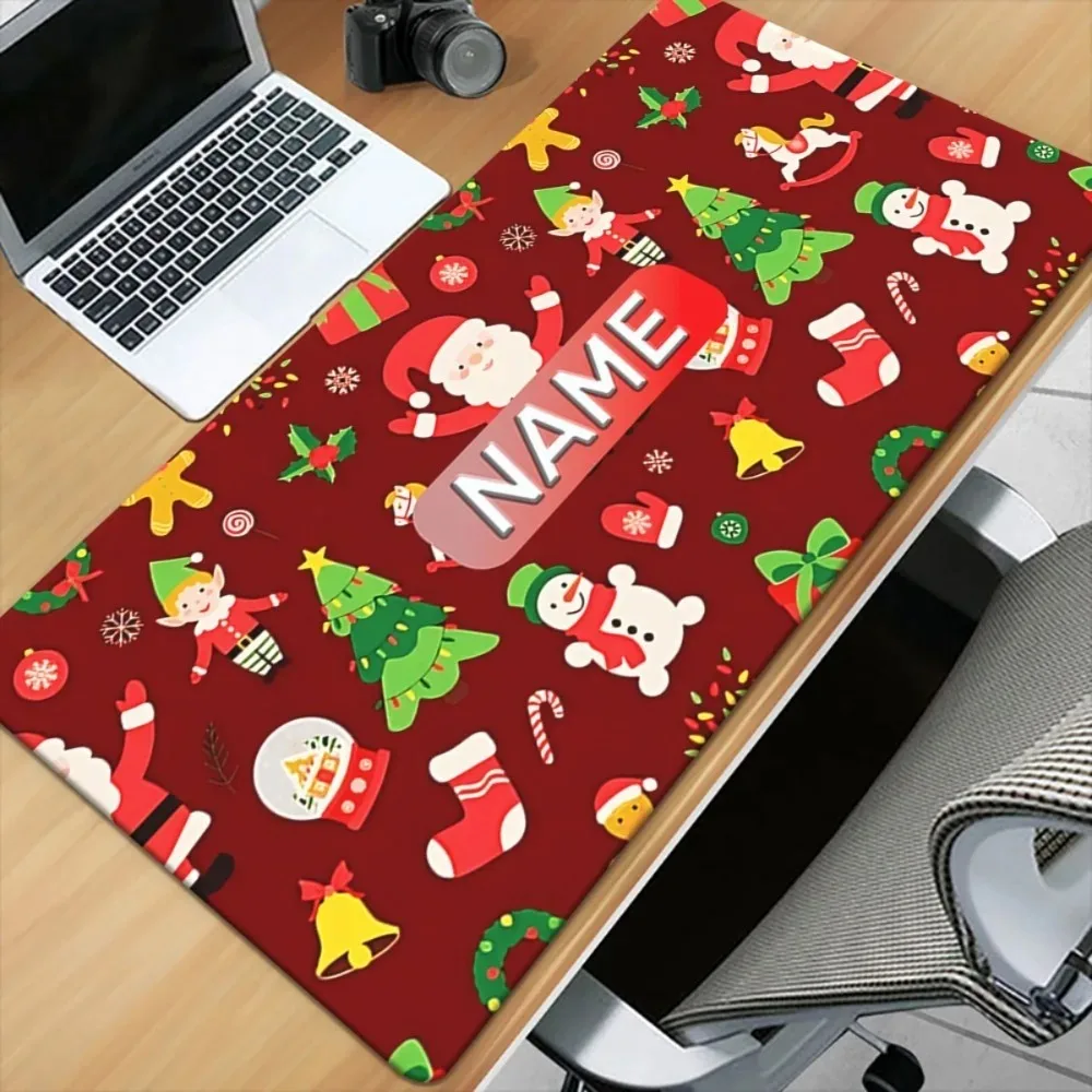 CIFbuy Anti‑Slip Rubber Cartoon Christmas Desk Mat, Santa Reindeer Snowman Custom Name Mouse Pad for PC Gaming Holiday Home Gift