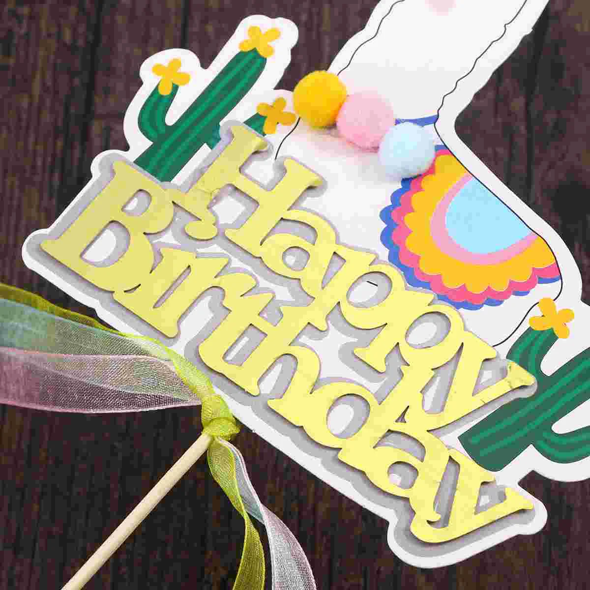 5 Pieces Cartoon Alpaca Cake Toppers Cake Decoration Inserts Cake Picks for Birthday Party - Happy Birthday (As Shown)