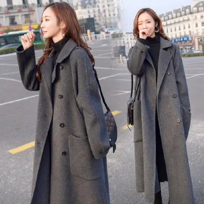 2021 New Autumn Winter Women\'s Wool Coat Female Fashion Long Single Breasted Slim Solid Korean Style Warm Elegant Blends