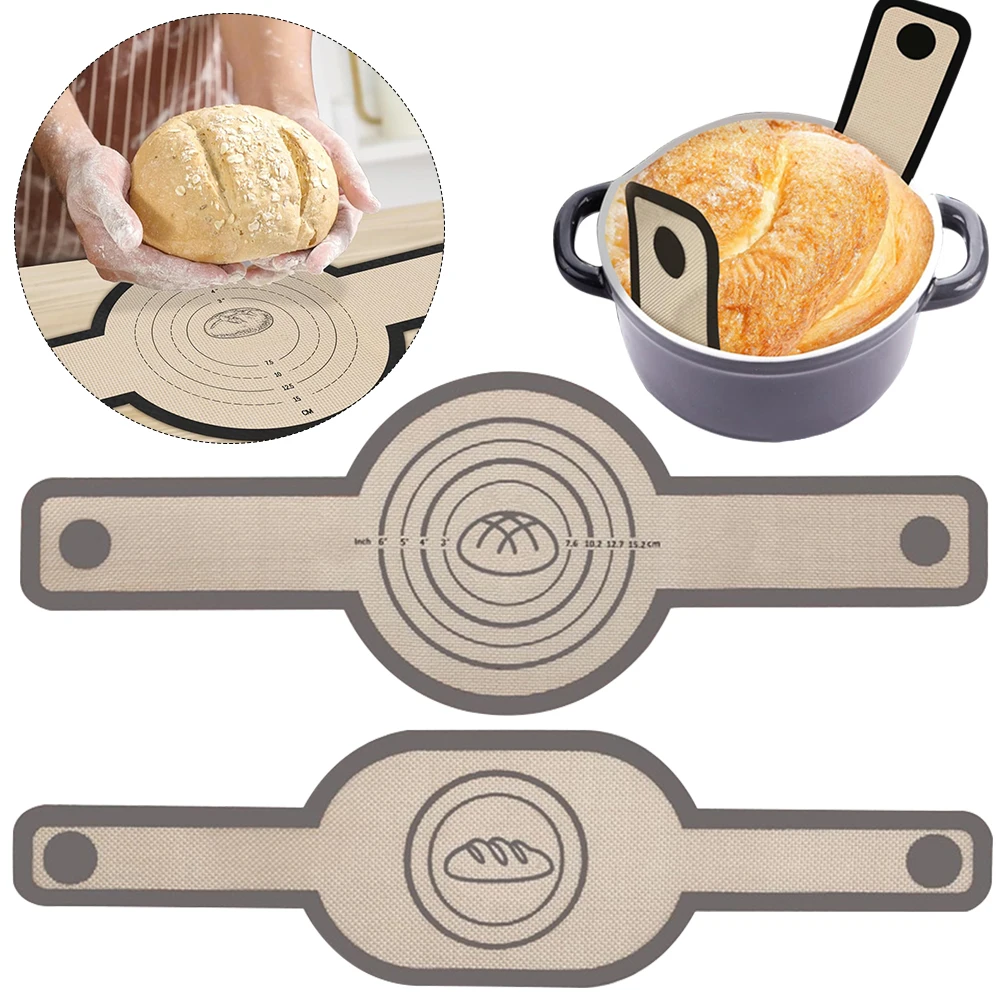 2pcs Silicone Bread Sling Non-Stick Silicone Baking Mat Sling Heat Resistant Reusable Silicone Dutch Oven Liner With Long Handle