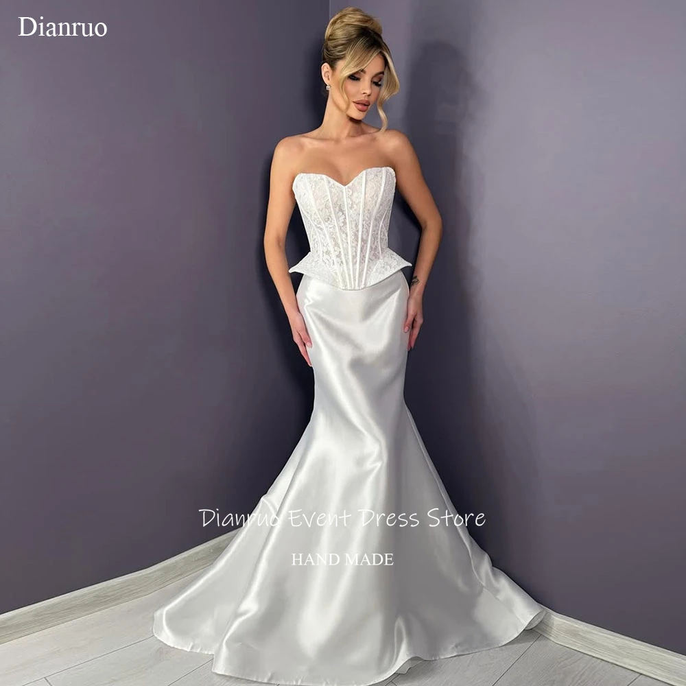 

Dianruo Floor Length Mermaid Wedding Dress Sweetheart Elegant Vestido De Noiva Lace Appliques Bridal Robes De Mariée Customized