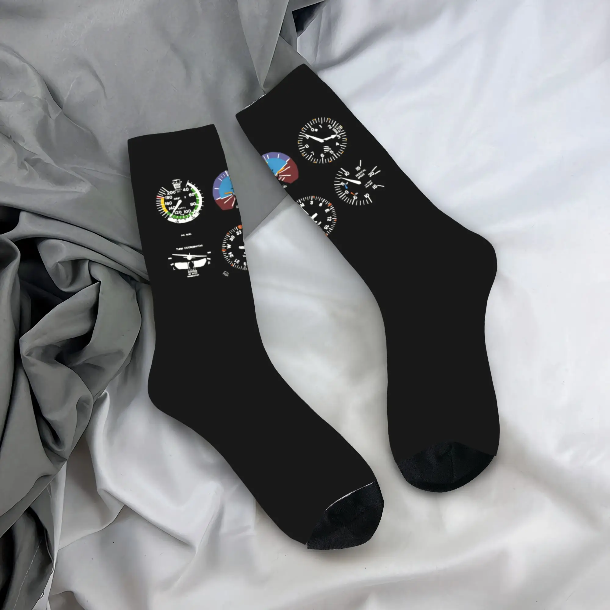 

Custom Cockpit Six Dials Flight Simulator Pilot Dress Socks for Men Women Warm Fashion Airplane Aircraft Crew Socks