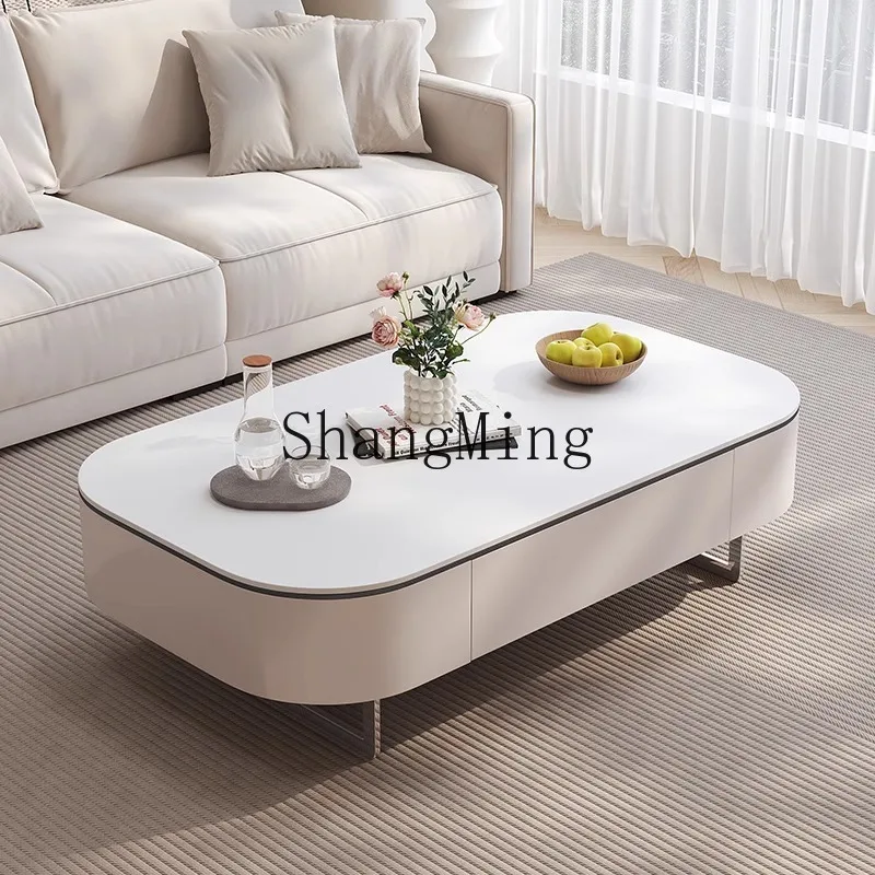 

FG new living room household small apartment modern simple floor tea table round rock slab coffee table