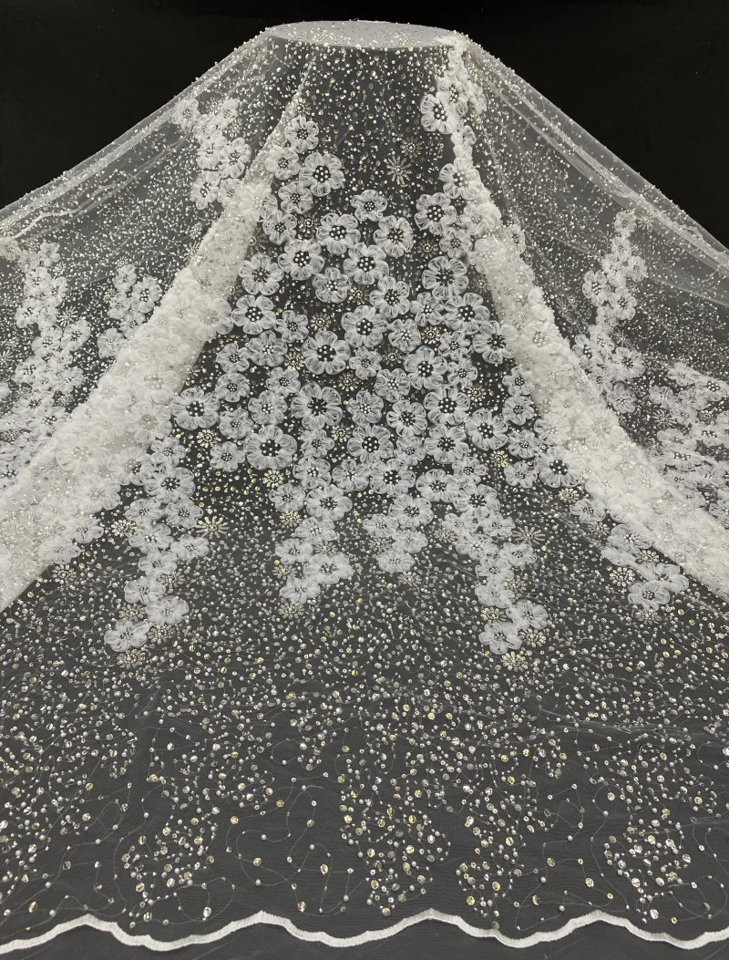 

New 3D mesh floral bead tube sequin embroidered lace fabric for wedding dresses evening gowns stage fashion beaded fabric
