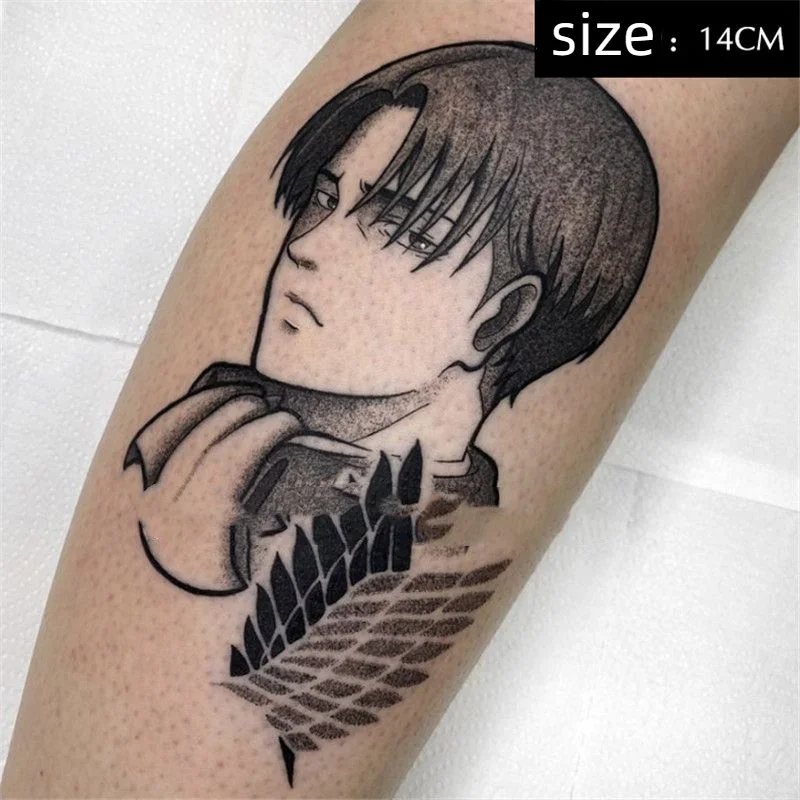 Anime Attack on Titan personaje principal tatuajes temporales transferencia tatuaje arte corporal impermeable tatuaje falso pegatinas para mujer y hombre