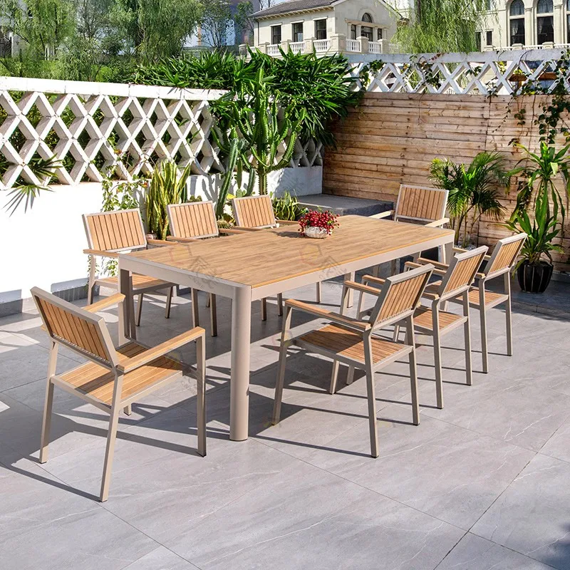 Outdoor courtyard plastic wood table and chair combination waterproof and sunscreen balcony villa garden terrace dining