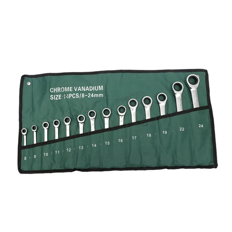 MLGB-Compact And Durable 14-Piece Ratchet Combination Wrench Set In Chrome Vanadium Steel-Suitable Ideal For Automotive Repairs