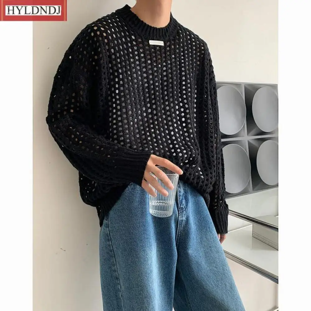 Spring /autumn New Hollow Sweater Men Warm Fashion Casual Knitted Pullover Men Korean Loose Long-Sleeved Sweater Mens