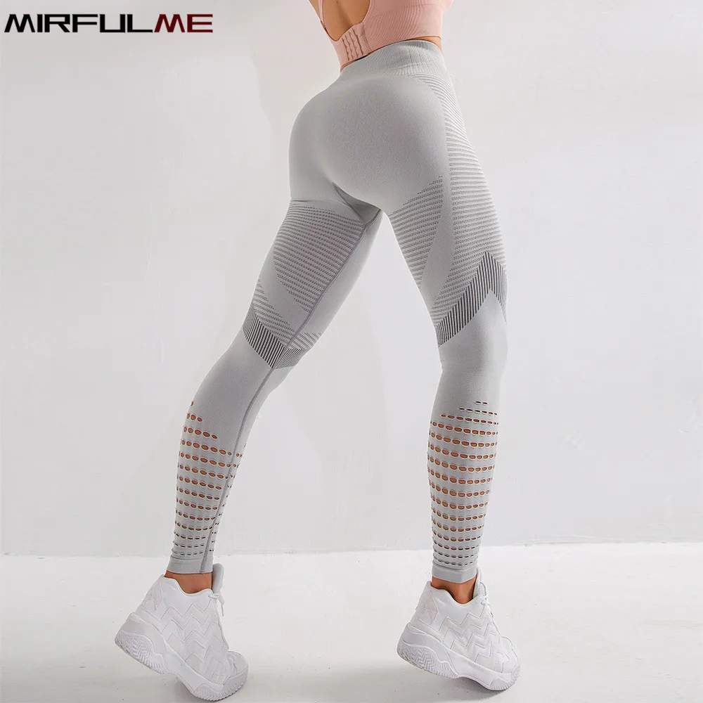 Women Seamless Sport Leggings High Waist Yoga Pants Mesh Breathable Slim Running Trousers Elastic Hip Lifting Gym Fitness Tights