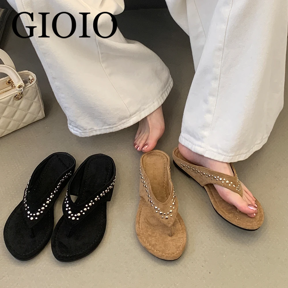 

New In Summer Women Flat Slippers Slides Shoes Beach Rivet Flip Flops Casual Fashion Soft Female Sandals Ladies Slippers Shoes