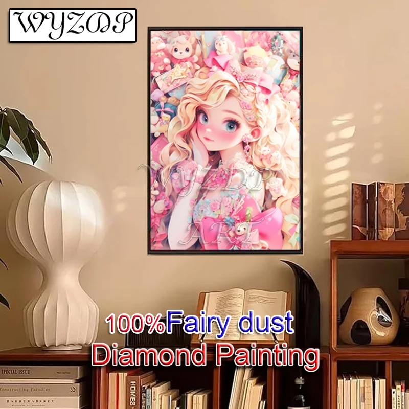 Cartoon Girl Full ab Diamond Painting Kit, Full Square Diamond Embroidery, Gem Cross Stitch Fairy Dust Diamond Art Crystal Decor