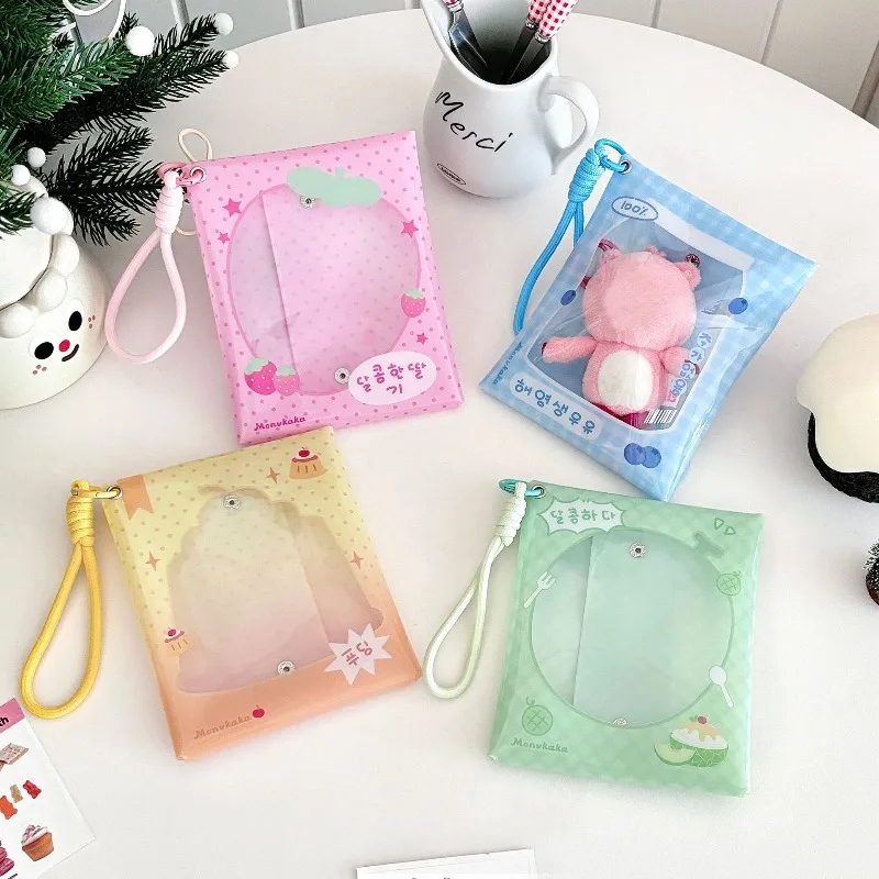 

10cm Kawaii Milk Strawberry Design Badge Holder Bag Mini Cute Ita Bag Display Window Portable Kpop Photocard Badge Storage Case