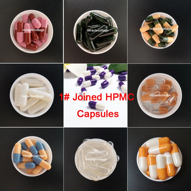 

10,000pcs Size 1 Joined Vegetarian Empty Capsules, 1# HPMC Vegetable Vegan Capsules---Clear White Yellow Green Purple Colors