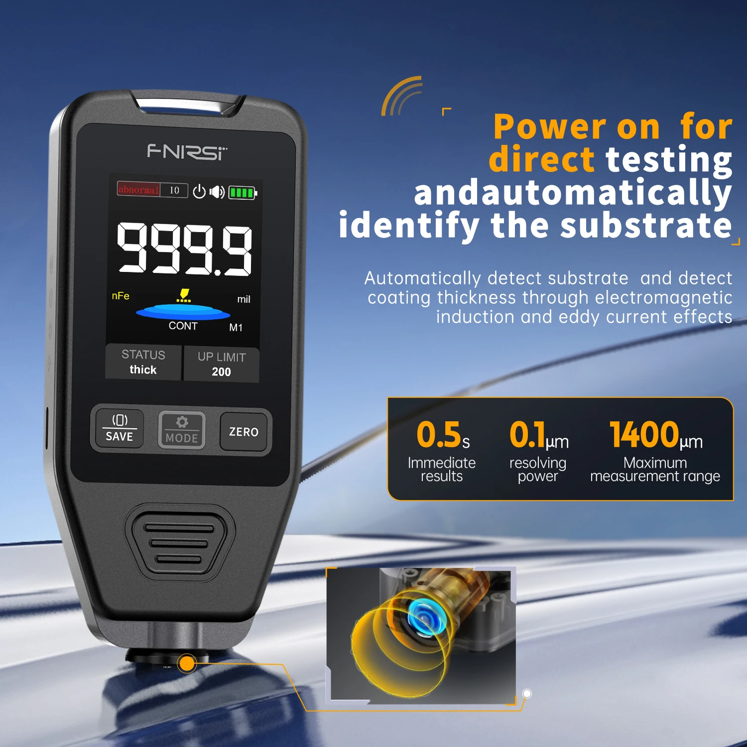 FNIRSI CTG-20 مقياس سمك الطلاء 0-1400um Fe nFe Fe + Zn مطلي بالكهرباء مسحوق المعجون والمعجون