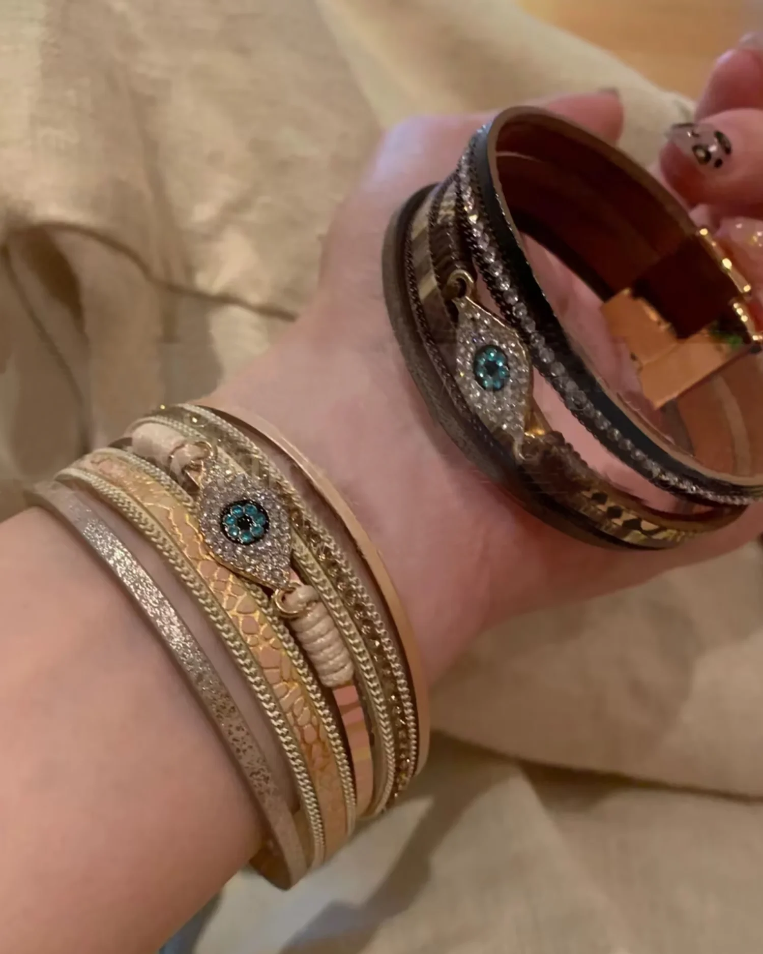 

Bohemia New Trendy Evil Eye Crystal Multi Layer Leather Bracelet for Women Vintage Boho Bracelet