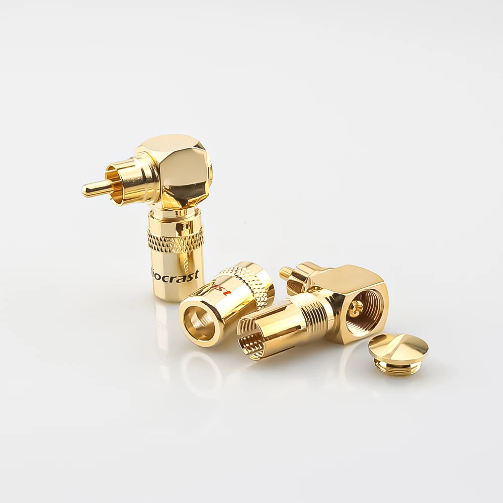 High Quality 4pcs R1749 24K Gold 90 Degree Right Angle Speaker RCA Plugs Audio Jack Connector for  Musical HiFi Audio