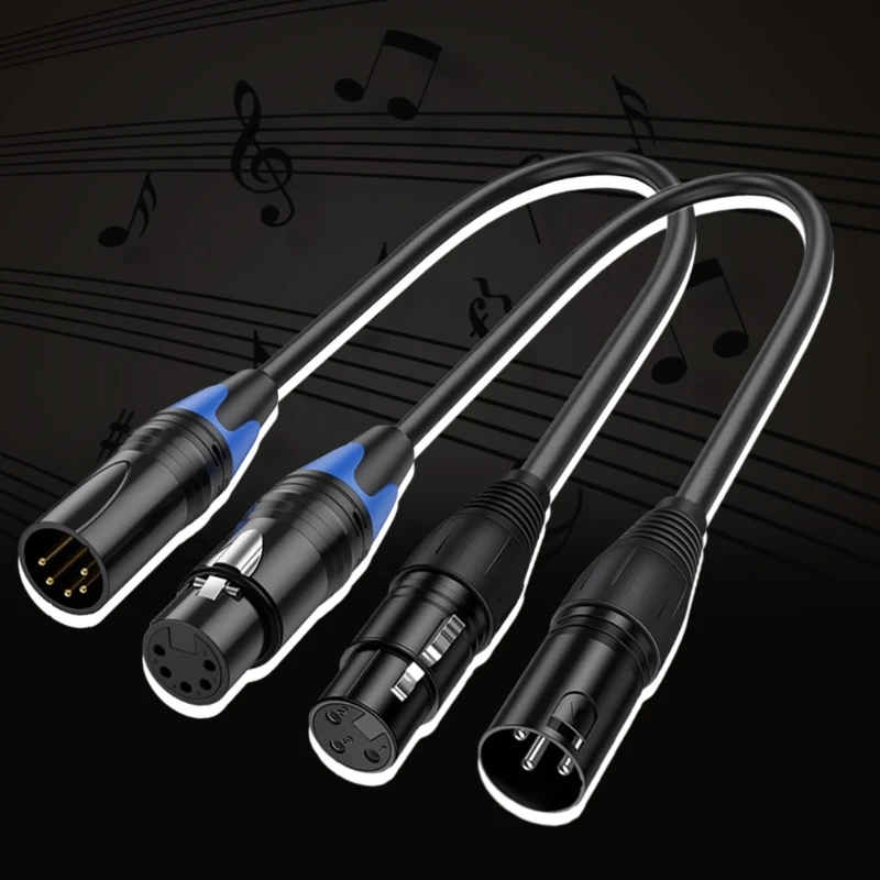 3 Pin to 5 Pin Short DMX Cable Male Female XLR Audioed Cord, XLR3P to XLR5P Connector Wire Line for Stage Lights