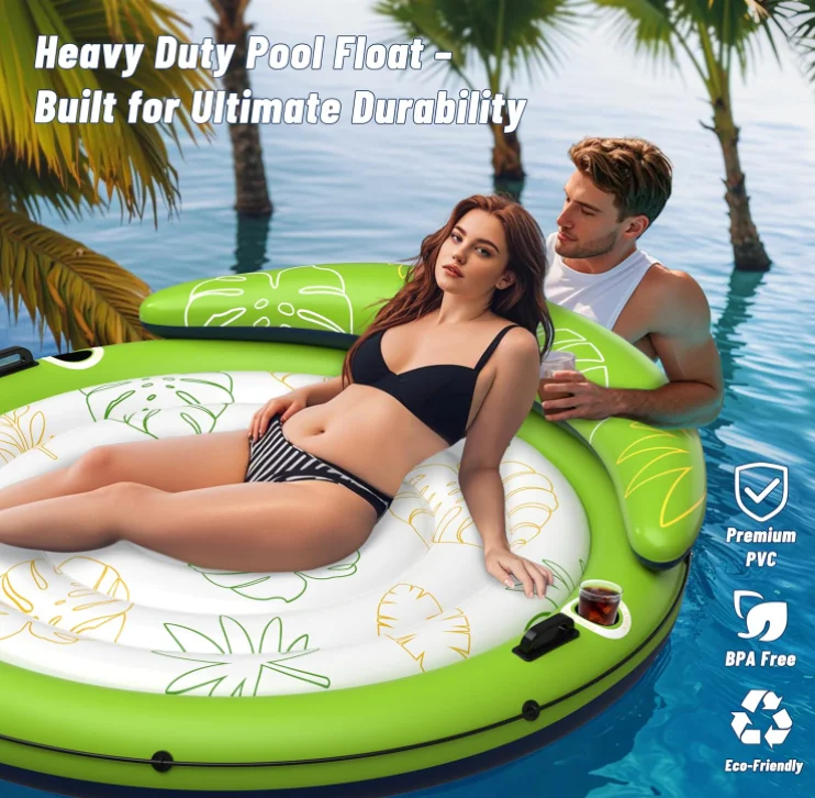 Extra Large Tanning Pool Float for Adults Heavy Duty Inflatable Sunbathing Lounger with Cup Holder & Anti-Slip