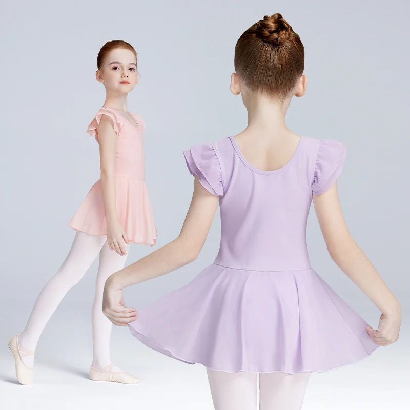Justaucorps de Ballet pour filles avec jupe, robe de danse à manches courtes, vêtements de gymnastique, tenue Tutu pour enfants, uniforme de pratique de Ballet