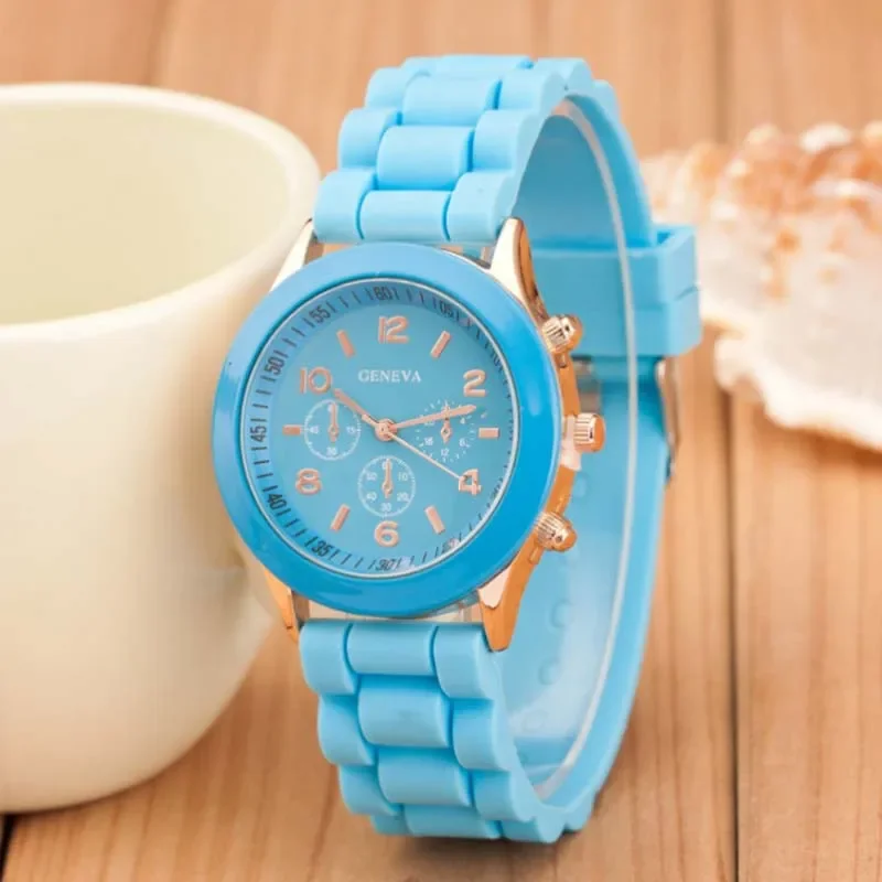 Geneva Silicone Women Watch Ladies Fashion Dress Quartz Wristwatch Female clock Jelly Colorful children\'s watch men Leisure