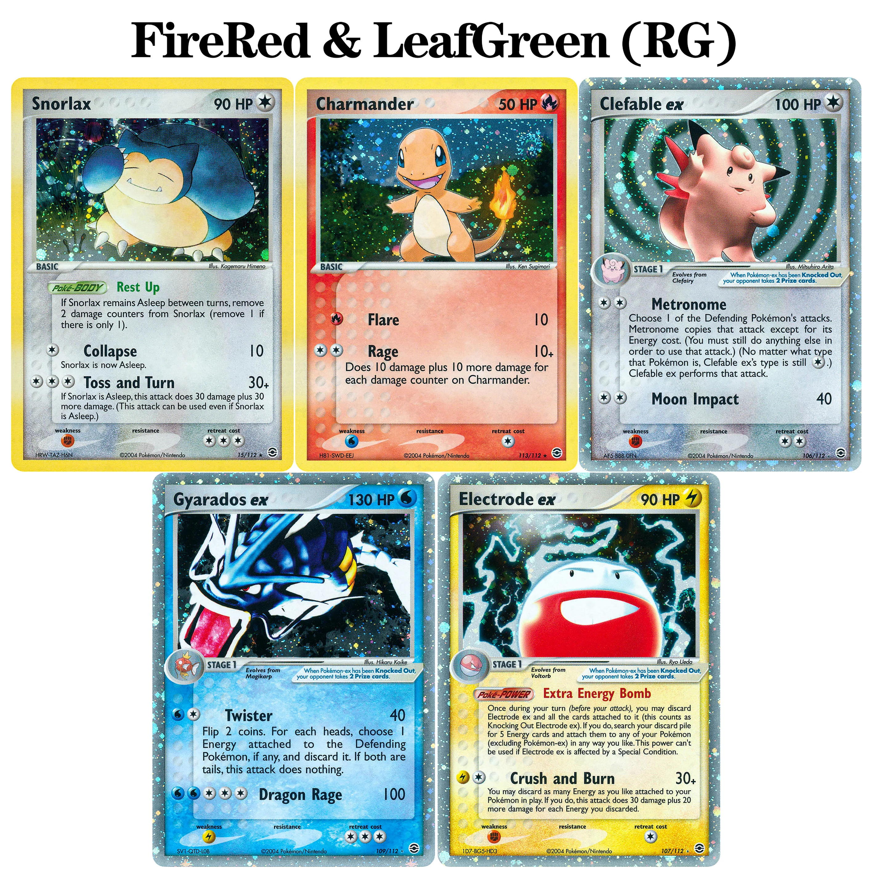 PTCG Novo Lote de Cartas Raras Holográficas FireRed & LeafGreen (RG)/Holon Phantoms (HP) Charmander-113 Mewtwo Pikachu TCG Proxy Card Toy