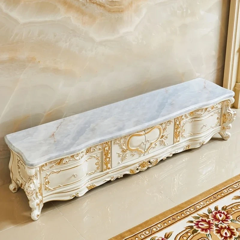 

European solid wood TV cabinet American villa luxury living room carved gold floor cabinet R