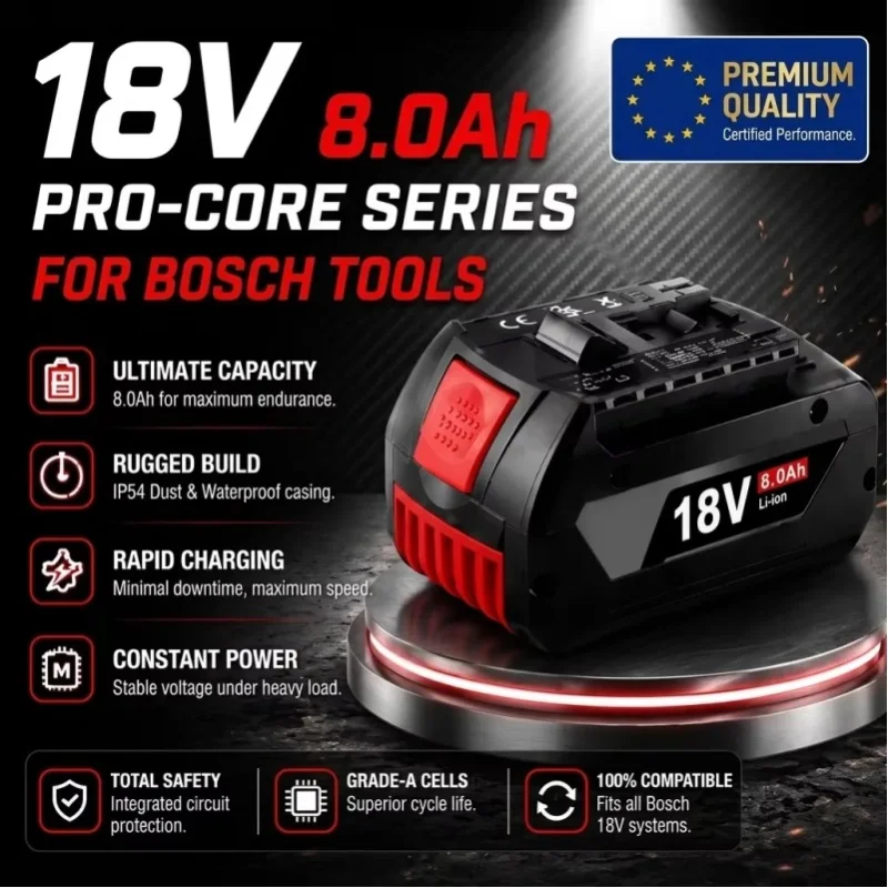 LIDIKALA für Bosch 18V 8,0Ah Lithium-Ionen-Akku Ersatz BAT609 BAT609G, Wiederaufladbarer Akku für GSR GSB GST Akku-Bohrmaschinen