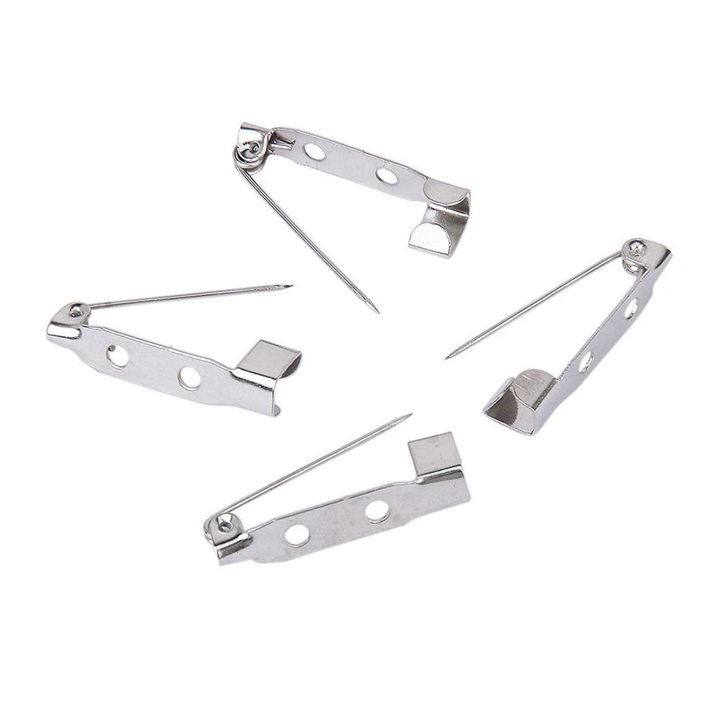 

50pcs 20Mm Silver Alloy Safety Lock Pin Brooch 3-Hole Plate For Craft Gluing Sewing Resining Projects Metal Back Bar Catch