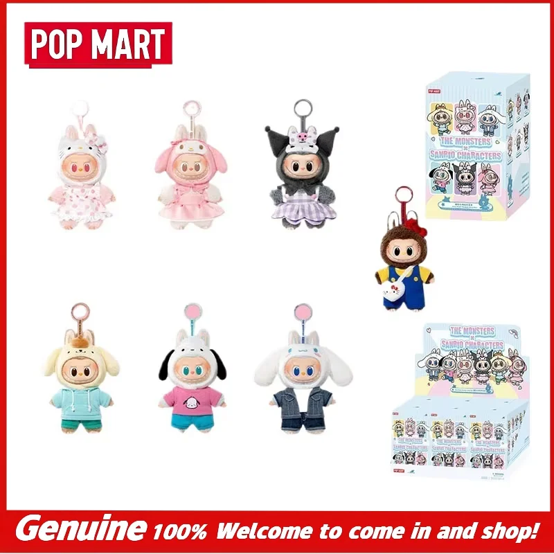 

Genuine POP MART The Monsters X Sanrio Family Labubu Hello Kitty Kuromi Vinyl Plush Doll Keychain Blind Box Toys Kawaii