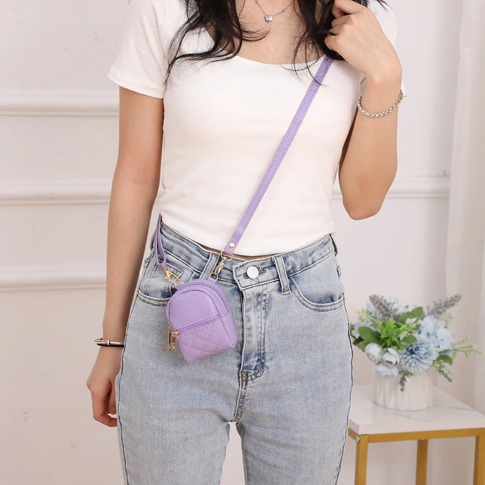 New Mini Coin Purse Portable PU Leather Crossbody bag Lightweight Solid Color Shoulder bag Headset