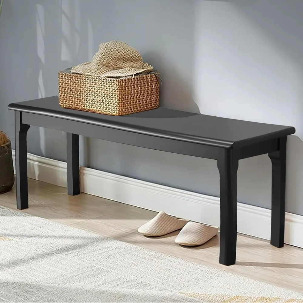 Black Wooden Dining Bench with Bed End and Entryway Features for Bedroom, Living Room, and Kitchen Use