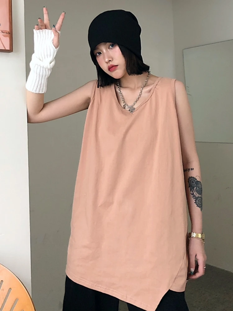 Summer Casual Loose Women's Tank Top Sleeveless Base Layer Pure Color Outerwear Versatile Slimming Effect Polyester Fiber