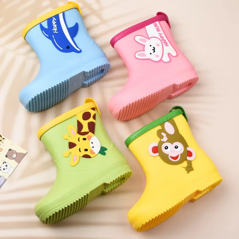 

Children's Rain Shoes Cute Cartoon Boys Girls Soft Non-slip Rubber Boots Plush Warm Kids Rain Shoes PVC Waterproof Water Boots