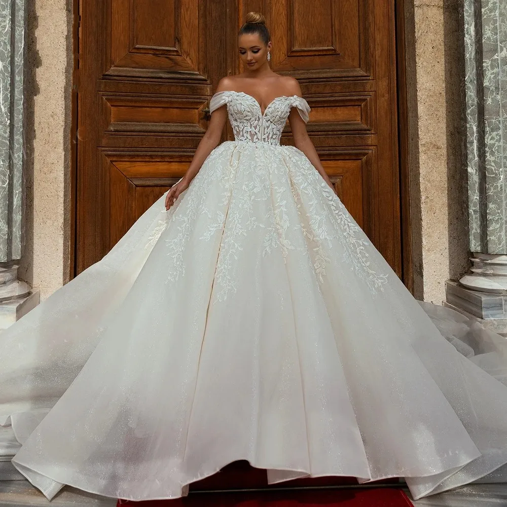 2025 elegante vestido De novia De lentejuelas con hombros descubiertos Apliques De encaje vestido De baile Vestidos De novia Vestidos De novia personalizados