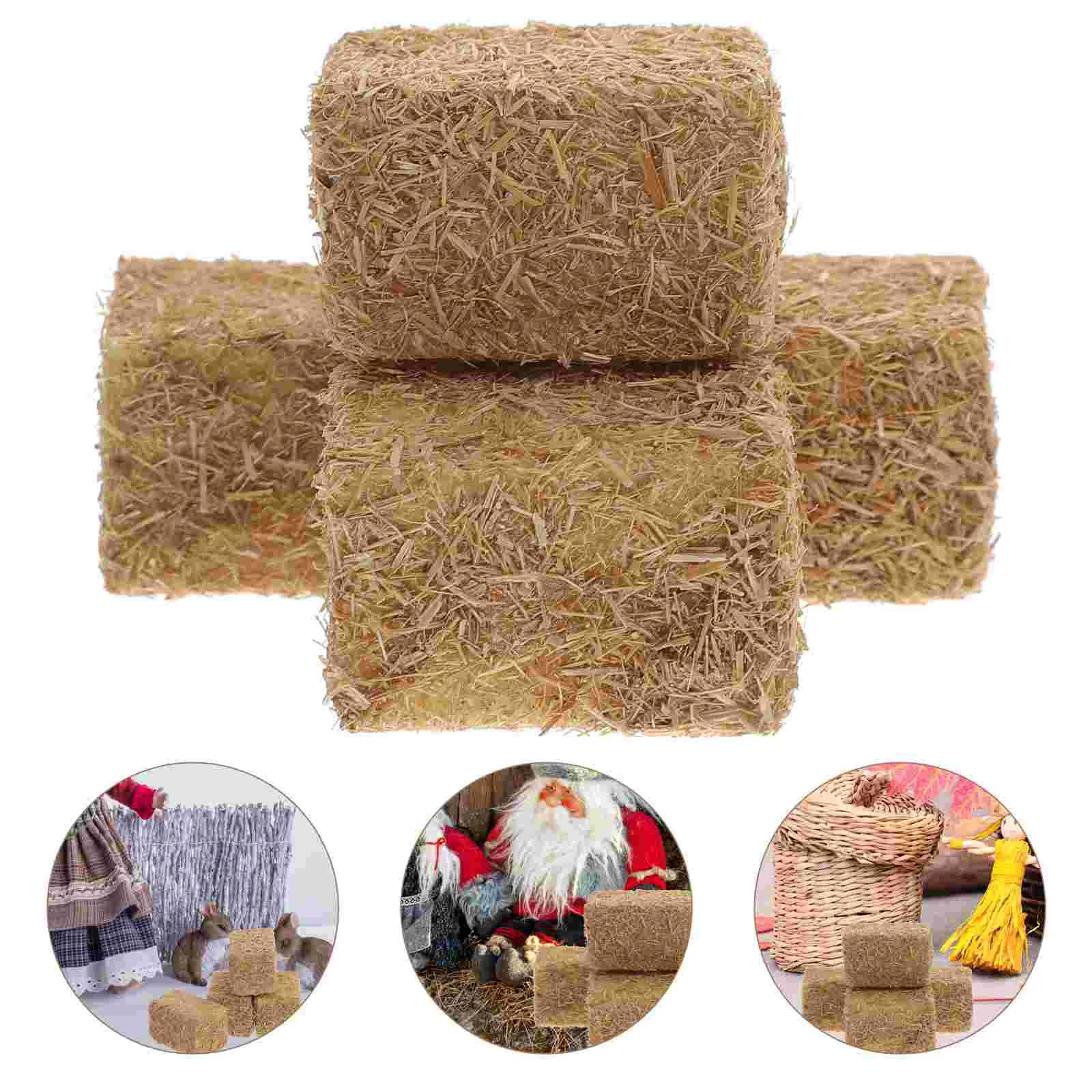 4 Pcs Mini Haystack Decorative Fuax Scene Layout Prop Simulated Bales Decoration Autumn