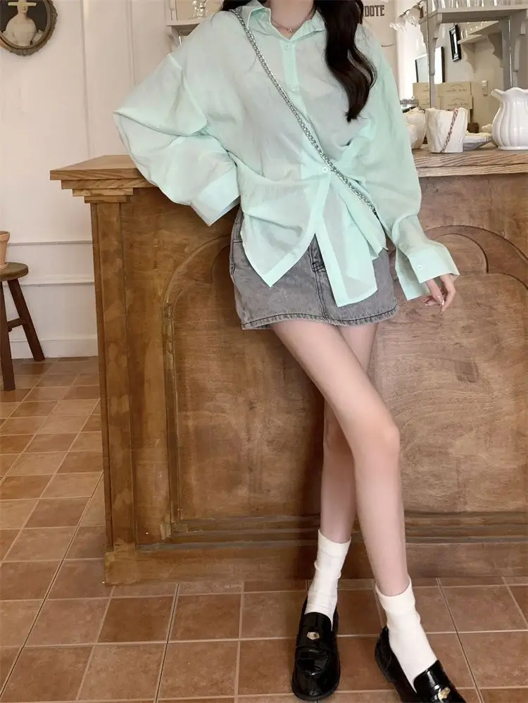 Micro Transparent Sunscreen Shirt Jacket for Women's Summer 2024 New Purple Loose Medium Length Thin Cardigan Top