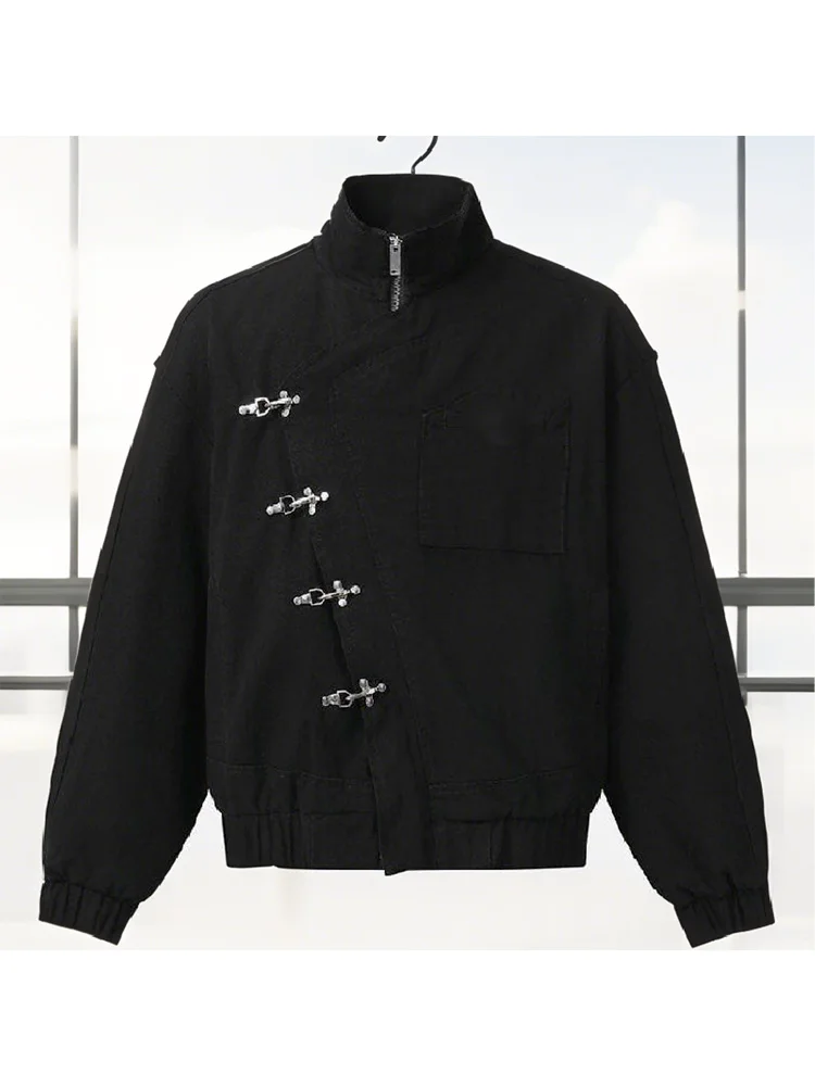 Fashion Black Jean Single Breasted Coats Lady Chic Long Sleeve High Collar Zipper Pocket Jackets 2025 New Daily Club Street Wear