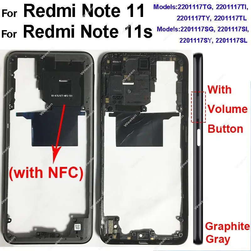 For Xiaomi Redmi Note 11 Note 11S 4G Middle Frame Housing Bezel Case Back Middle Cover Plate With/Without NFC Lens Frame Parts