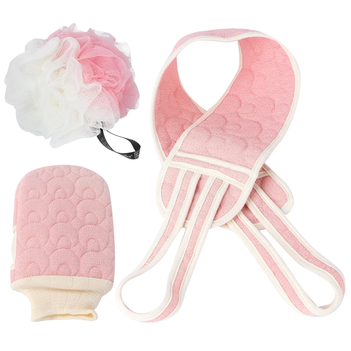 1Set Bath Scrub Towel Combination Hemming Three-Dimensional Design Strong Friction Deep Cleansing Body Exfoliating Gloves Back