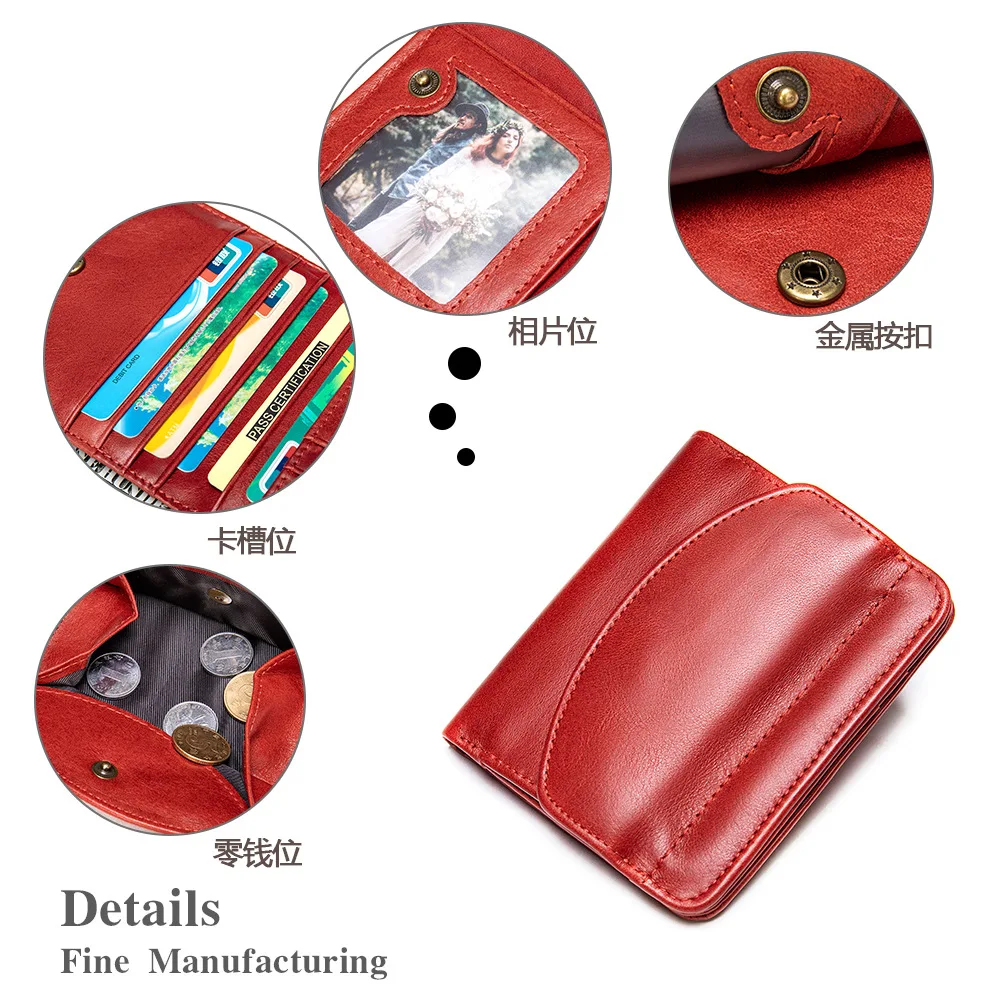 New Women Genuine Leather Mini Wallet RFID Folding Simple Ultra-thin Small Soft Cowhide Wallet Female Card Holder Coin Bags