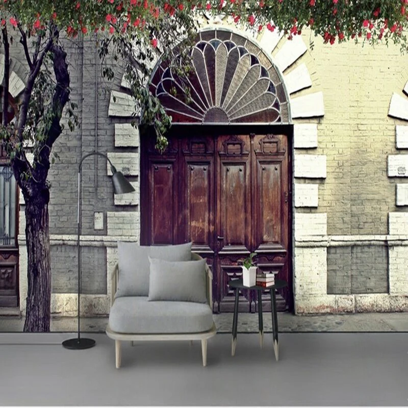 

Fashionable and simple Nordic nostalgic rose vine photo studio TV luxurious home decoration background wall