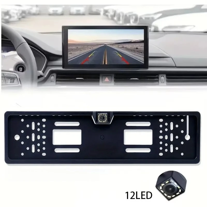 Car Rear View Camera EU European License Plate Frame Reverse Backup Camera 12LED For Truck Car SUV, Camper Pickup Allroad etc.